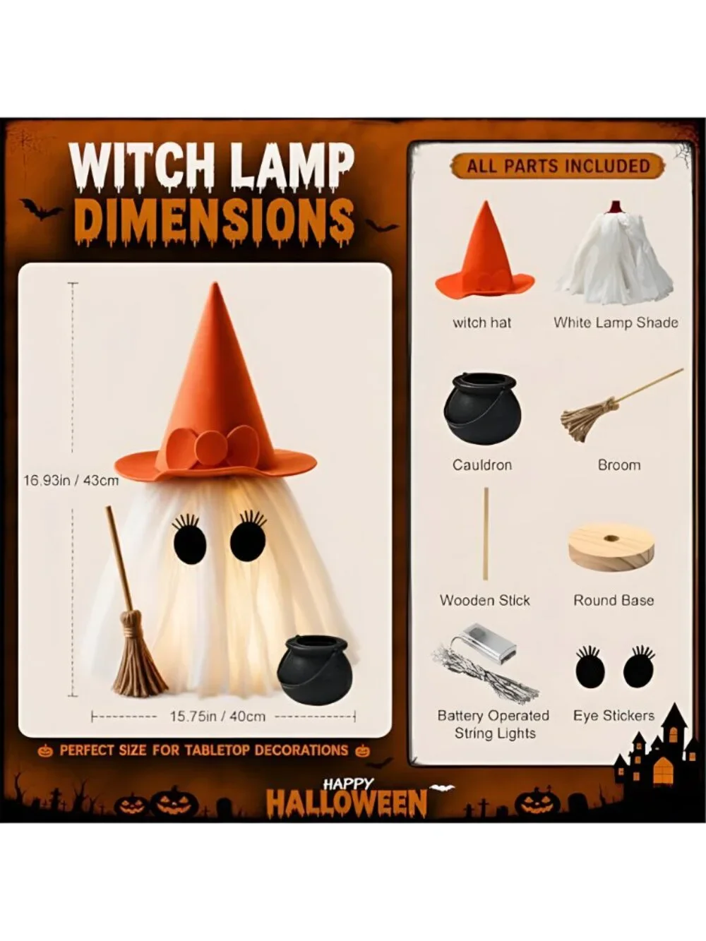 Halloween Decorations – Set of 2 Light-Up Ghosts with Witch Hats